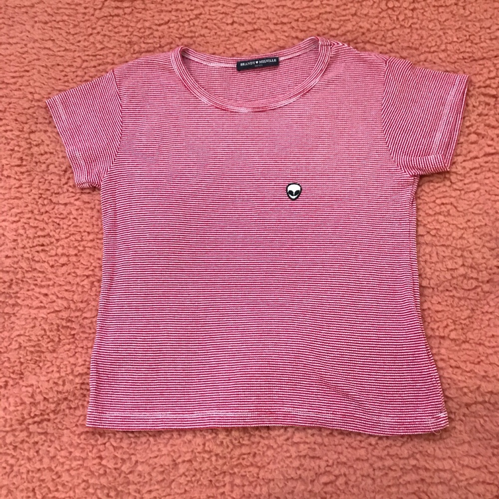 Brandy Melville Ribbed White and Red Tee